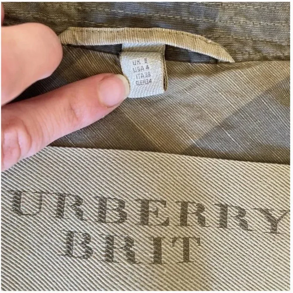 Burberry Linen Blend Plaid Trench Coat Size 4 - Picture 4 of 5